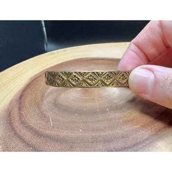 Handmade Vintage Navajo Etched Cuff Bracelet – 14K Gold Fill, Sterling Silver - Picture 6 of 10